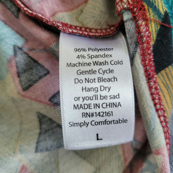 LuLaRoe Carly Dress Size L Gold  Leaf & Turquoise Triangle Pattern | Boho Tunic - Picture 6 of 9